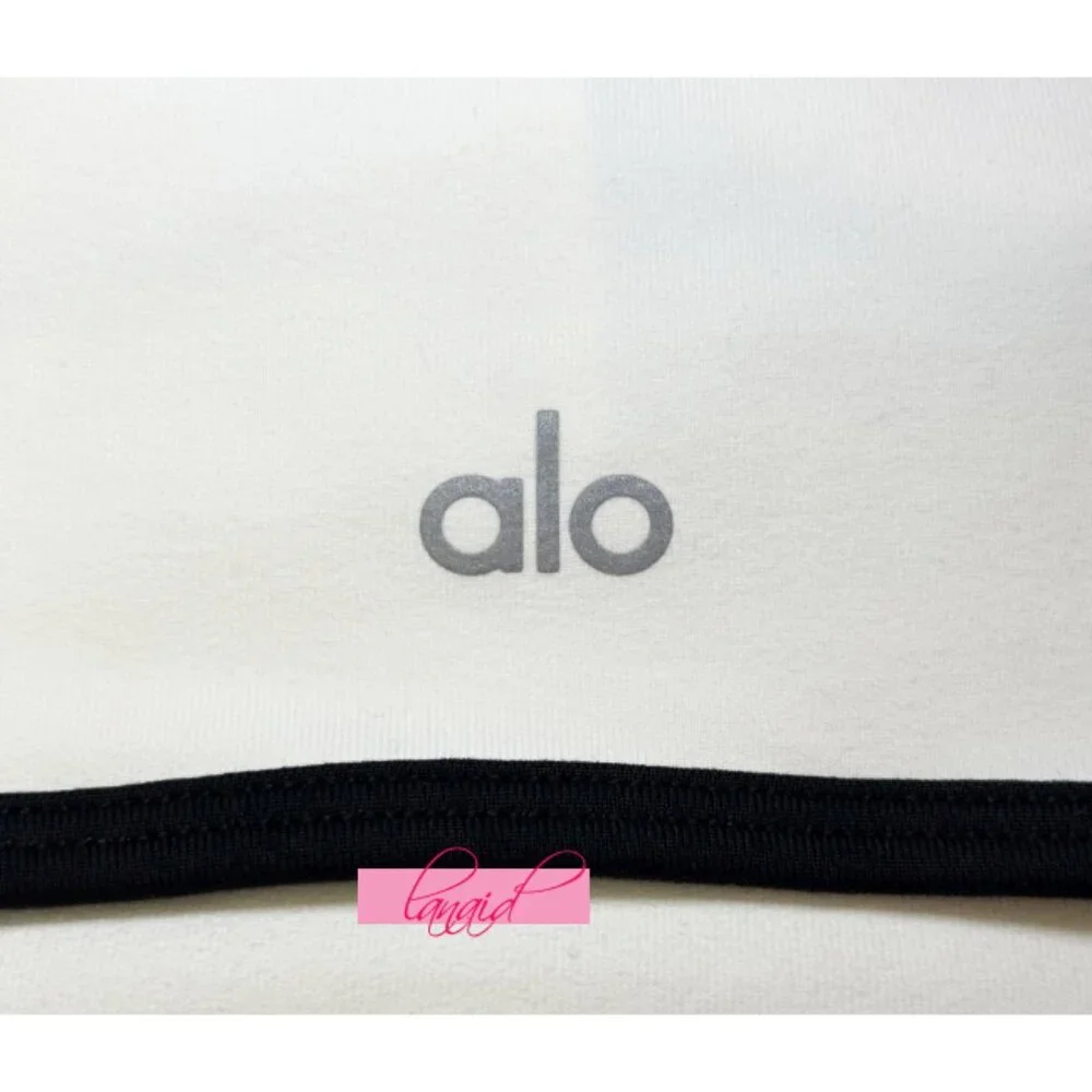 Alo Airbrush Streamlined Bra Tank Ivory Black Padded Sports Bralette Crop Top XS
